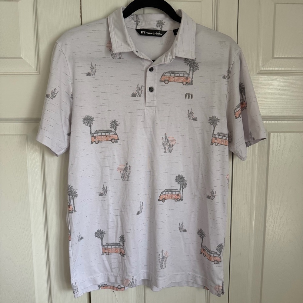 Travis Mathew Polo Shirt Mens S Volkswagen Bus Palm Tree Golf Resort Performance - Picture 2 of 12